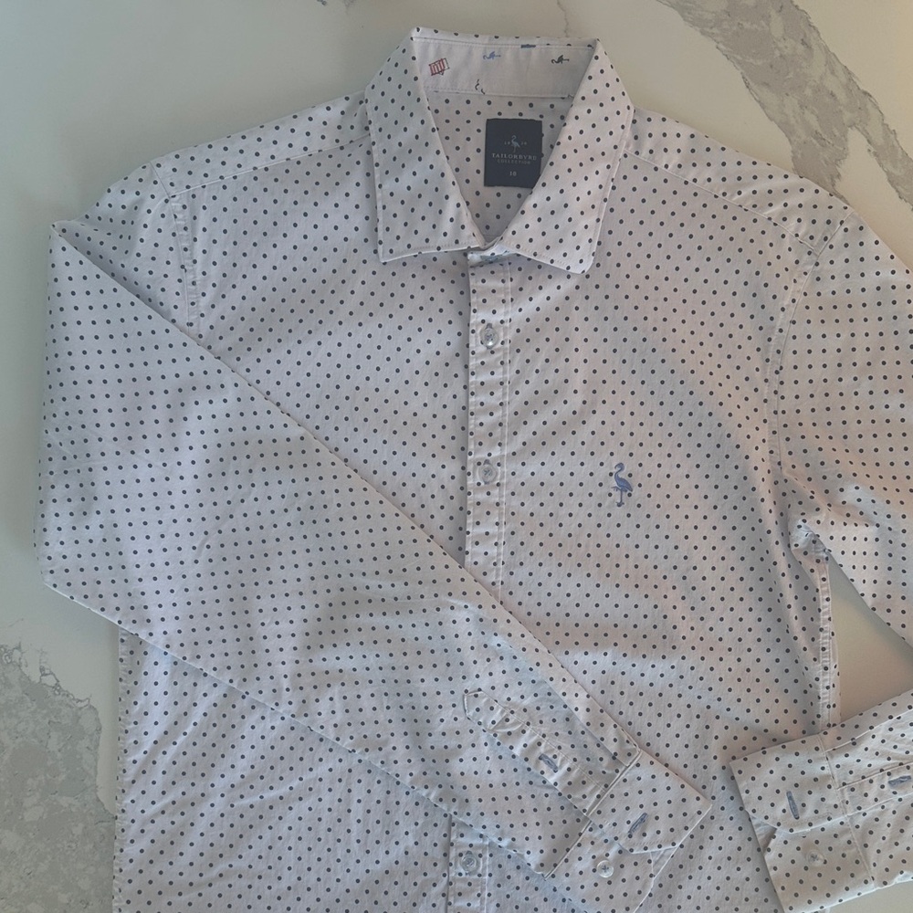 Tailorbyrd Collection Navy Blue Polka Dot Button-Down Shirt